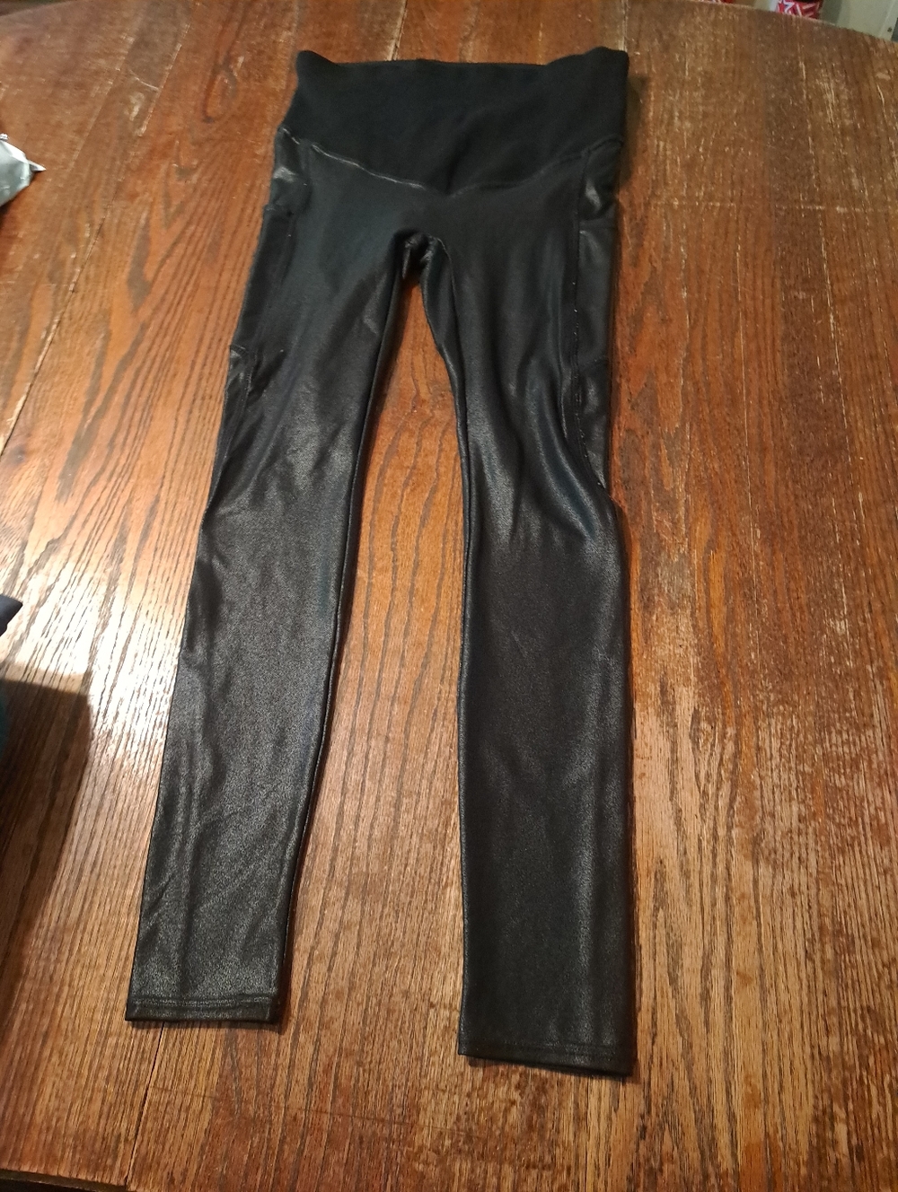 Small Maternity Tagoo Black Faux Leather Leggings Coated Skinny Casual Pants